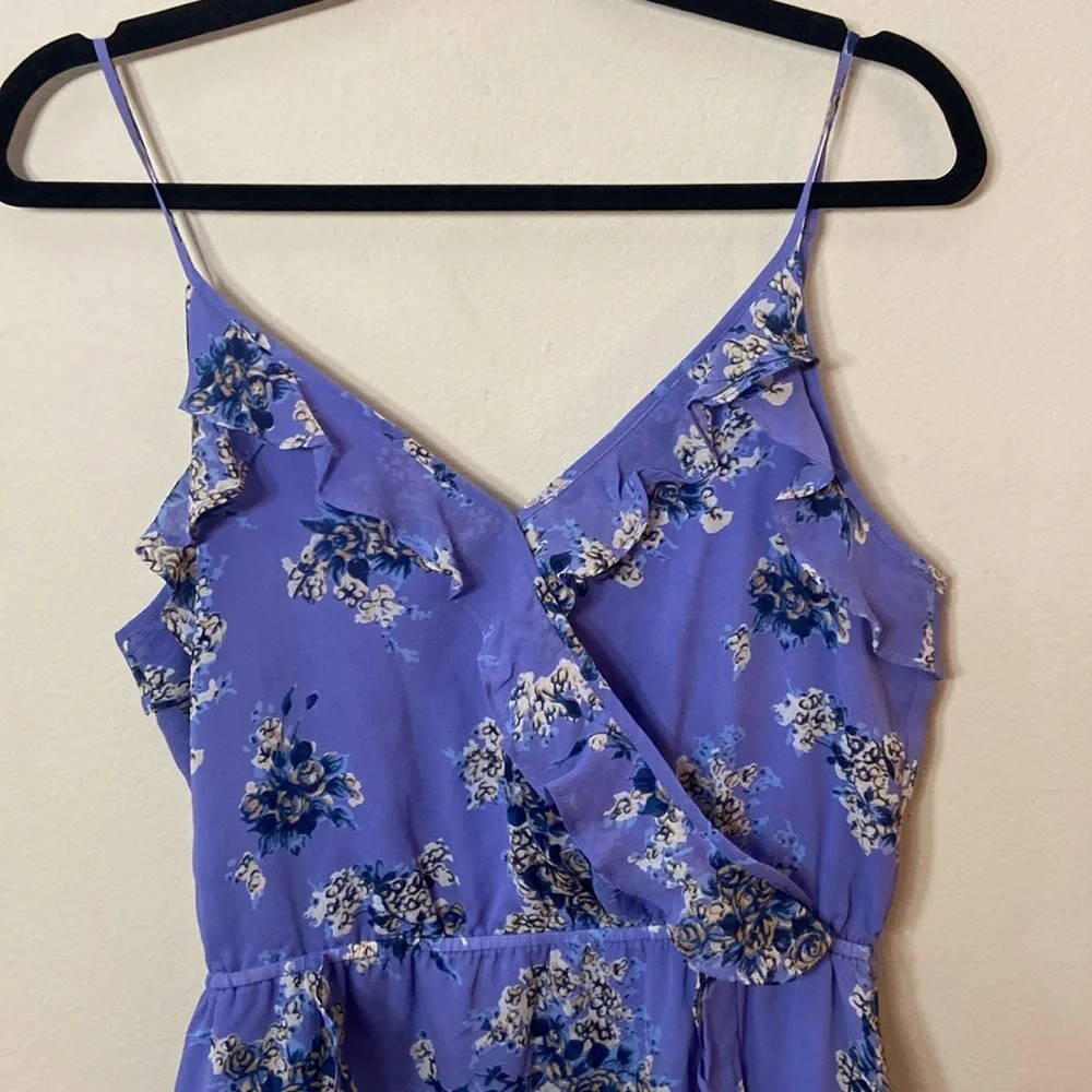 Joie Silk Floral Wrap Dress Periwinkle Blue Purple Ruffle Mini Dress Medium - Picture 3 of 8